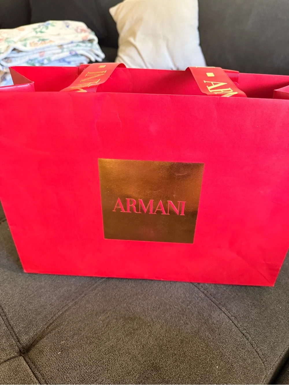 Giorgio Armani Red Gift Bag with Gold Square Logo